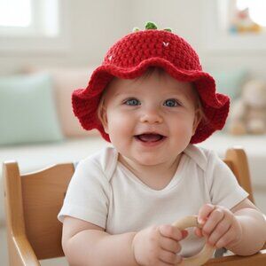 Sweet Fruit Garden Crocheted Baby Hat Strawberry  6-12M New